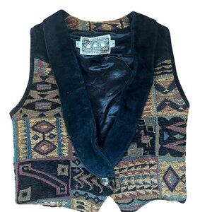 Native Components Handmade in America | vintage tapestry vest with suede lapel